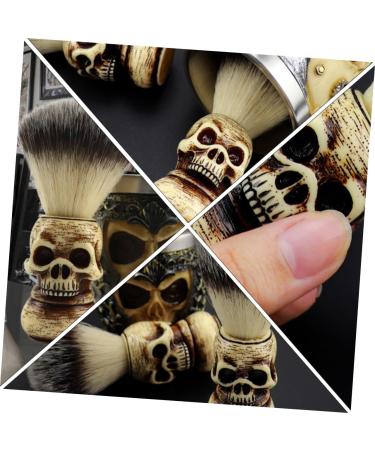 Premium Skull Beard Brush & Wooden Shaving Brush | Men's Synthetic Shaving Brush for Smooth Shaves | 10.5x4cm with Grip Stand - Buy Online on GoSupps.com