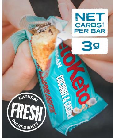 Keto Bars 12 x 50g Coconut Cashew | Low Carb Vegan Snack Bar for Weight Loss | Sugar Free Keto Diet Meal Replacement | Healthy Low Calorie Breakfast Bar - 12 Count - Buy Online on GoSupps.com
