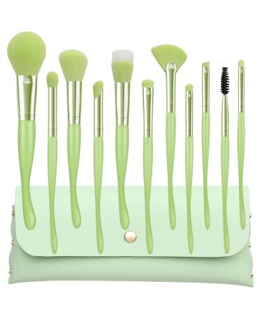 Makeup Brushes 11pcs Professional Make Up Brushes Face Eyebrow Brush Set Premium Synthetic Powder Blush Contour Brush Eyeshadows Makeup Brush Kit with PU Leather Bag (Green) Green Set
