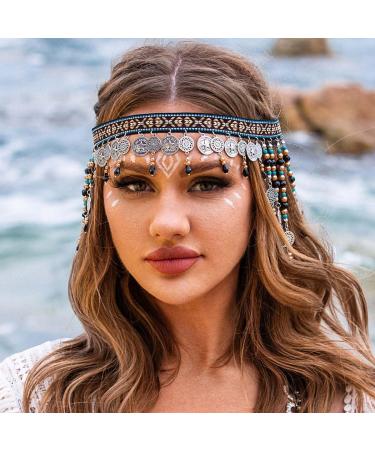 Kisshine Boho Head Chain Silver Coins Headband Bridal Tassel Headpiece Hairband Festival Hair Accessories for Women and Girls - Buy Online on GoSupps.com
