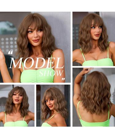 OUFEI Brown Wigs for Women Short Wavy Wig With Bangs Natural Synthetic Hair Heat Resistant Wigs for Daily Party Cosplay Wear Brown(278-3) - Buy Online on GoSupps.com