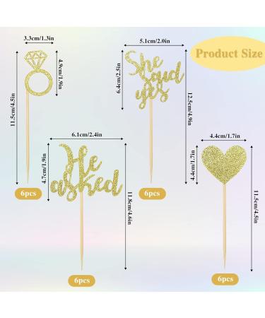 24 Pcs Gold Glitter Wedding Cupcake Toppers He Asked She Said Yes Cupcake Toppers Heart Diamond Ring Wedding Engagement Cupcake Picks Bridal Shower Party Cake Decorations - Buy Online on GoSupps.com