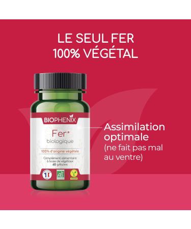 Bioph nix Iron 60 Capsules - 100% Natural Organic Food Supplement Based on Plants - 14 Milligrams of Iron Element per Pr - Buy Online on GoSupps.com
