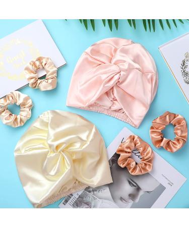 6-Piece Silk Bonnet & Scrunchies Set for Women - Beige/Pink/Rose Gold | Silk Hair Wrap & Scrunchies for Sleeping - Hair Care Accessories - Buy Online on GoSupps.com