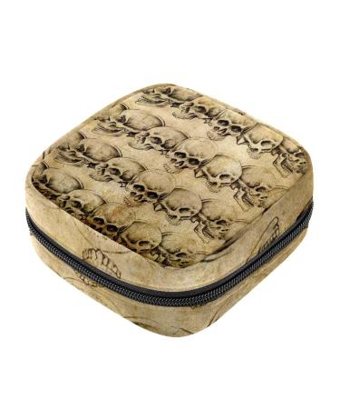 Women's napkin storage bag with skull pattern portable for menstruation cups with zipper for teenagers girls women women