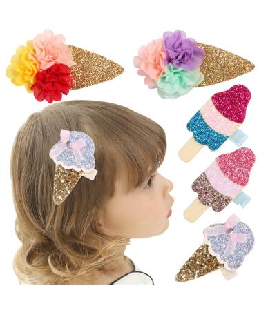 5PCs Shiny Ice Cream Hair Clips Ponytail Holder Barrettes Clamps Hairpin Barrette Hair Pins Sequins Hair Jewelry School Daily Hairpin Handmade Hair Accessories Decorations (Random Color)