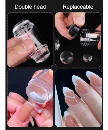 EBANKU French Tip Nail Stamp Set - 3PCS Clear Silicone Stamping Kit with 6PCS Replaceable Heads and Scrapers for DIY French Manicure at Home - Buy Online on GoSupps.com