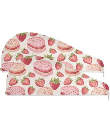 Shop Pink Strawberry Cakes Hair Towel 2 Pack - Super Absorbent Quick Dry Hair Turbans for Women & Girls - Buy Online on GoSupps.com