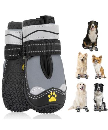 Slowton dog shoes Paw protection 2 pieces of waterproof dog shoes outdoor with non-slip sole reflective Velcro fastener Dog boots for small medium-sized dogs winter (S-gray size 6) Size 6: width 6.5 cm i.Schwarz-grau-water density (2 pieces)