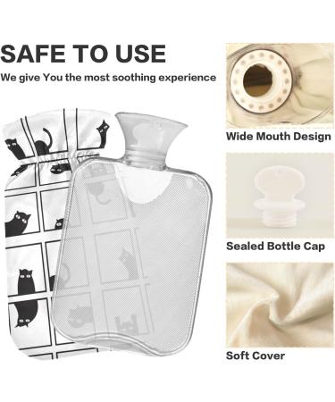 Hot Water Bottle 2L with Black Cat Pattern Cover - Pain Relief & Winter Hand Feet Warmer - Buy Online on GoSupps.com