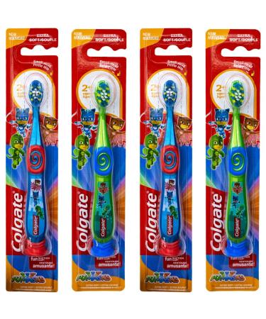 Colgate PJ Masks Toothbrush for Toddlers & Little Children with Suction Cup Kids 2-5 Years Old Extra Soft - Pack of 4