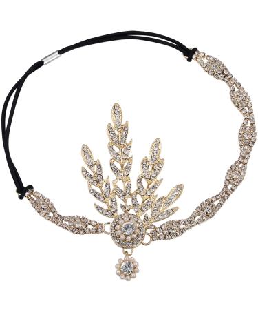 BABEYOND 1920s Style Leaf Medallion Round Headband with Pearls Inspired by The Great Gatsby Accessories for Women (Gold)