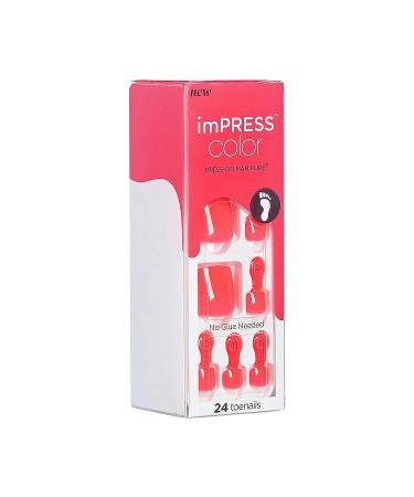 KISS imPRESS Fruity Candy Deep Red Pedicure Fake Toenails Kit | Square Shaped Press-On Nails with Prep Pad, Mini Nail File, Cuticle Stick | 24 Fake Nails - Buy Online on GoSupps.com
