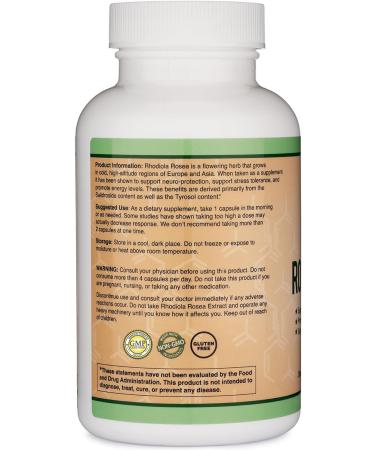 Rhodiola Rosea Supplement 500mg 120 Vegan Capsules (Third Party Test Gluten Free 3% Salidrosides 1% Rosavins Extract) for Performance Calming Motivation by Double Wood - Buy Online on GoSupps.com
