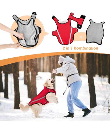 Buy Slowton Dog Winter Jacket - Adjustable Waterproof Coat with Reflective Stripes | Warm Pet Vest for Small Dogs in Red - Buy Online on GoSupps.com