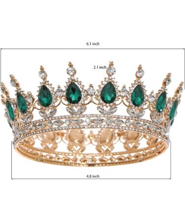 FORSEVEN Queen Crown Rhinestone Wedding Tiara | Crystal Bridal Princess Crown for Women - Gold and Green | Costume Party Hair Accessory - Buy Online on GoSupps.com