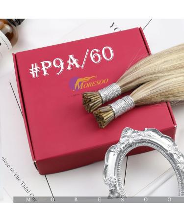 Moresoo Real Hair Extensions - 45cm Light Brown Keratin I-Tip Extensions | #9A/60 Silky 50s/40g 18 Inch - Buy Online on GoSupps.com