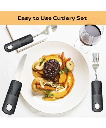 Ergonomic Cutlery Set for Parkinson's & Disabilities - 4-Piece Aid Kit with Bent Spoon Loeffel Knife & Fork for Seniors & Kids - Buy Online on GoSupps.com