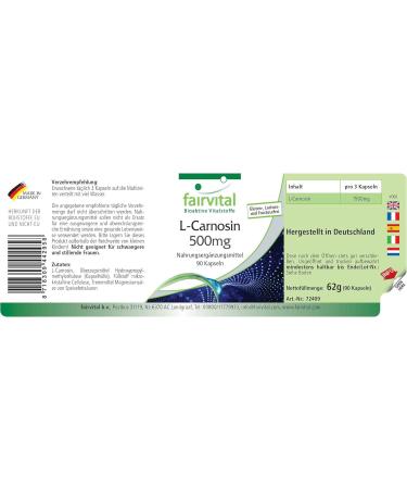 Fairvital | L-Carnosine 500mg VEGAN - Highly dosed - 90 capsules - amino acid - Buy Online on GoSupps.com