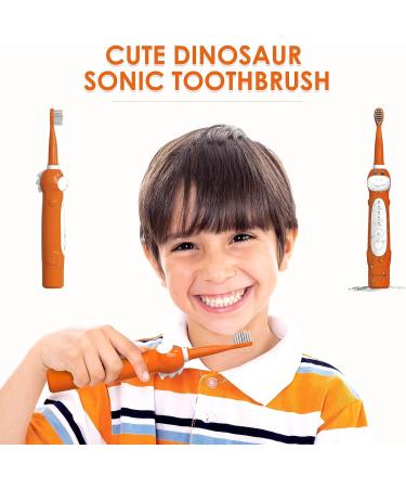 CHAIN PEAK Dinosaur Kids Sonic Electric Toothbrush for Children 3-12 | 30s Reminder, 2 Mins Timer, 5 Modes | 8 Brush Heads, Rechargeable | Orange | Wall-Mounted Holder - Buy Online on GoSupps.com