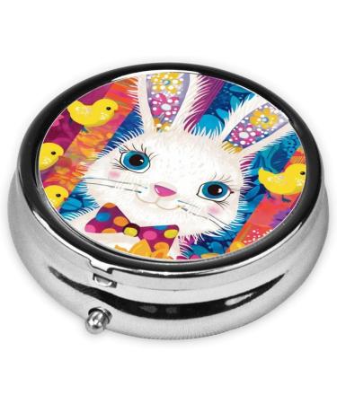 Easter Color Bunny Portable Metal Pill Box | Round Mini 3-Compartment Travel Case for Small Pills - Buy Online on GoSupps.com