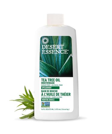 Desert Essence Tea Tree Oil Mouthwash - Spearmint & Aloe - Deep Cleansing - Fresh Breath - Vegan & Non-GMO - 16oz - Buy Online on GoSupps.com