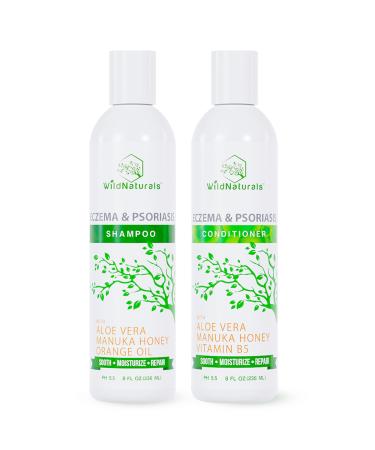 Eczema Psoriasis Shampoo and Conditioner Set - Anti Dandruff Shampoo for Women and Men - Dry Scalp Treatment - Soothing Itchy Scalp Shampoo and Scalp Moisturizer Conditioner for Seborrheic Dermatitis 8 Ounce (Pack of 2)