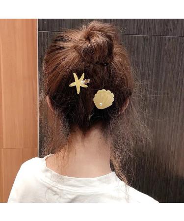 14pcs Starfish Hair Clip Set - Natural Shell Pearl Acrylic Resin Alligator Hair Clips for Beach Hair - Lady Girls Headwear Accessories - Buy Online on GoSupps.com