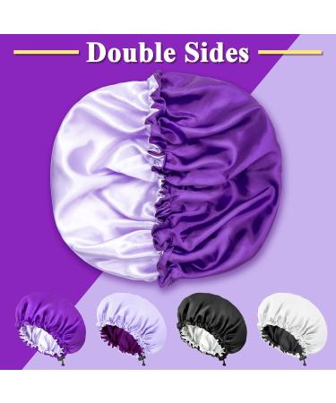 Shop Silk Satin Bonnet Set - Adjustable Double Layer Sleep Cap for Hair Protection | Stylish Black & Violet Options - Buy Online on GoSupps.com
