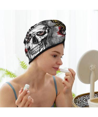 Skulls Roses Microfiber Hair Towel Wrap - Super Absorbent Quick Dry Hair Cap for Women with Long Curly & Thick Hair - Buy Online on GoSupps.com