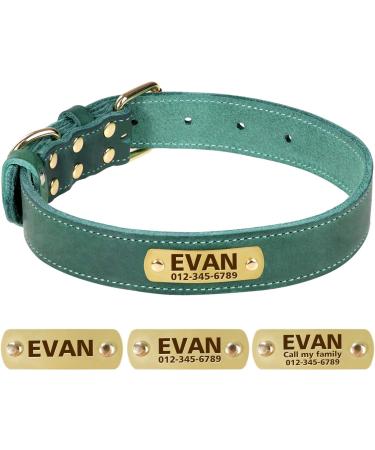 Tagme Personalized Leather Dog Collar - Engraved Name & Phone All Sizes (41-55cm) - Green - Buy Online on GoSupps.com