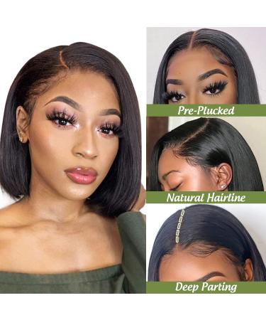 Alipeacock 10 Short Bob Human Hair Lace Front Wig - 150% Density Brazilian Virgin Straight Bob - Pre Plucked with Baby Hair for Black Women - Buy Online on GoSupps.com