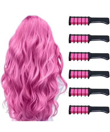 6PC Pink Mini Hair Chalk For Girls Gifts Washable Bright Hair Chalk Combs Temporary Hair Color for Age 4 5 6 7 8 9 10 Festival Party Cosplay Dress up Halloween, Christmas New Years Birthday (Pink)