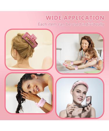 Spa Headband and Wristband Set with Hair Claw Clips | Pink Puffy Sponge Headband | Wrist Towels for Face Washing | Bubble Headband and Scrunchies for Women and Girls - Buy Online on GoSupps.com