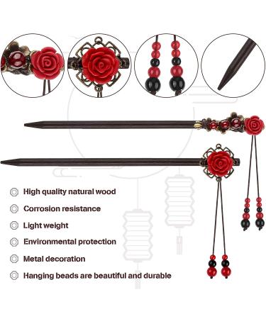 Retro Wooden Flower Hair Chopsticks - Set of 2 | Handmade Japanese Chinese Hair Stick for Long Hair - Buy Online on GoSupps.com