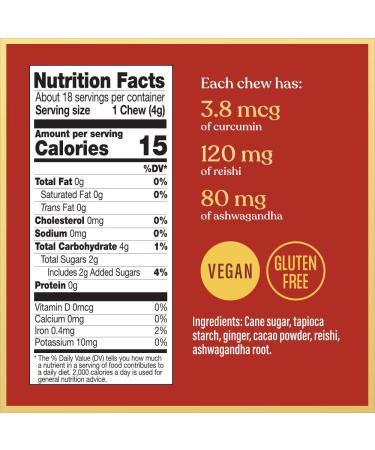 Calming Cacao Adaptogen Ginger Chews - Vegan Gluten Free Candy with Ashwagandha, Reishi, and Dark Cacao - Buy Online on GoSupps.com