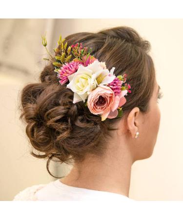 Cinaci 4 Pack Artificial Flower Metal Hair Side Combs Slides Clips Floral Wedding Bridal Headpieces Hairpins Barrettes Bun Chignon Hair Accessories for Women Flower Girls Brides Bridesmaids - Buy Online on GoSupps.com