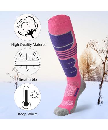 COOVAN Ski Socks 2 Pack - Warm Winter Thermal Socks for Snowboarding - Knee High Compression - Small-Medium - 1 Pink + 1 Purple - Buy Online on GoSupps.com