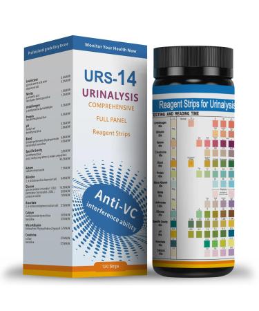 Reagent Strips for Urinalysis-14 Full-Panel Check-Up Urine Test Strips 120ct SG Urinalysis Testing Kit for pH BLO Prot Ket SGR CRE Bil VIT C UTI More