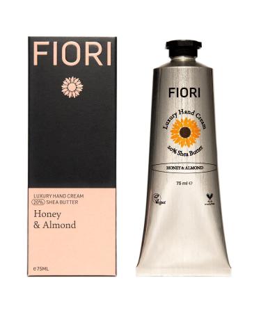 Fiori Honey & Almond Hand Cream (75ml) - Moisturizing Dry Hand Cream with Organic Shea Butter & Aloe Vera - Vegan Hand Moisturizer - Nourishing Hand Lotion - Luxurious Hand Care Honey and Almond