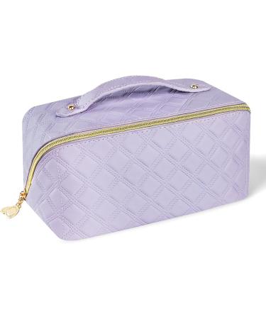 Aucuu Premium PU Cosmetic Travel Bag - Large Capacity Layered Organizer, Waterproof & Portable Zipper Case - Gift for Women - Light Purple - Buy Online on GoSupps.com