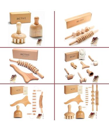 Bictive 4 in 1 Maderotherapy Set - Anti-Cellulite Massage Lymphatic Drainage Wood Rollers & Bag | Boost Body Wellness - Buy Online on GoSupps.com