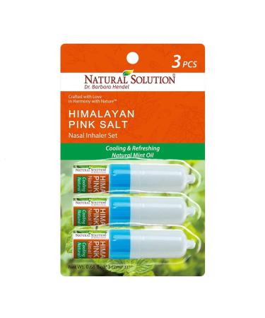 Natural Solution Nasal Inhaler, Infused with Pink Salt and Organic Mint Oil, Nose Cleaner, Cooling, Relaxing & Refreshing Aromatherapy Diffuser, 0.068oz | Pack of 3 (8206A-3PK) Natural Mint Oil Pack of 3