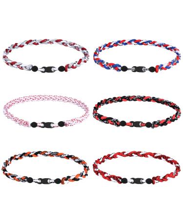 Nosiny 6 Pcs Baseball Rope Necklaces 3 Braided Rope Baseball Tornado Titanium Necklace Sports Necklace for Men Women Softball Sport Fans Player Assorted Colors