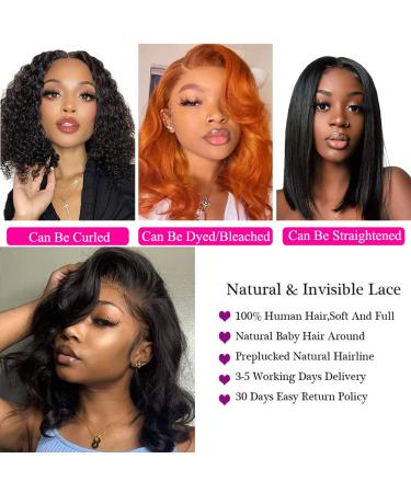 Glueless Short Bob Human Hair Lace Front Wig 10In | HD Lace Frontal, Pre Plucked, 180% Density | Brazilian Virgin Hair, Natural Color | Body Wave, Side Part, Baby Hair | for Black Women - Buy Online on GoSupps.com