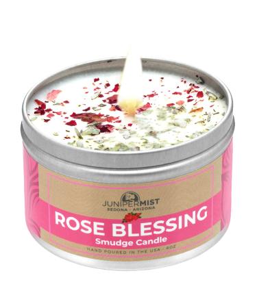 Rose Blessing Smudge Candle for Cleansing Negative Energy + Handmade in Sedona with Soy Wax, Essential Oils, Real Rose Petals and Sage Leaf + Smokeless Alternative to Sage Smudge Sticks and Incense Pack of 1