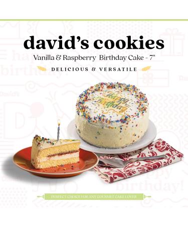 David's Cookies Vanilla Birthday Cake 7"- Premium Fresh Ingredients - Surprise Your Friend and Family With Our Vanilla and Raspberry Flavor Birthday Cake Dessert 7 Inch (Pack of 1) - Buy Online on GoSupps.com
