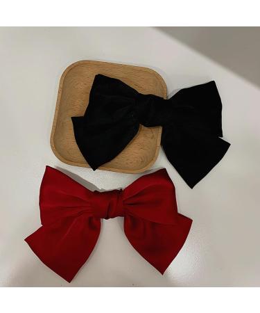 Bow Hair Clips for Women - 2PCS Big Bowknot French Hairpins in Black Red | Soft Satin Silky Hair Bows Barrette Clips - Perfect for Women and Girls - Buy Online on GoSupps.com
