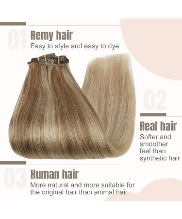 Buy FSHINE Clip-In Real Hair Extensions - Light Blonde to Ash Blonde 35cm 120g 7 Pieces - Premium Remy Hair Smooth Finish - Buy Online on GoSupps.com