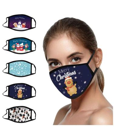 Riou 5 piece Christmas Mundsprung Washable with motif colored comfortable breathable mouth and nose protection bandana neckerchief for women men